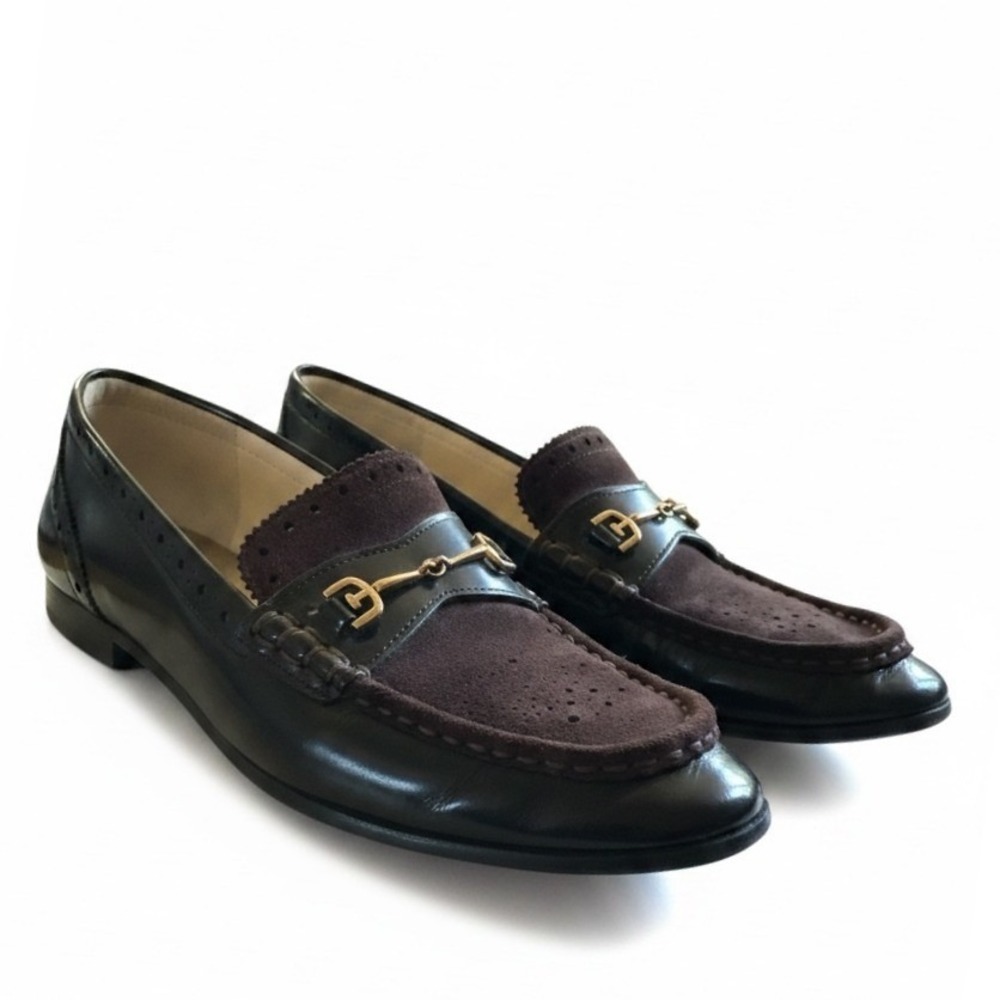 Sam Edelman Loafers 8M Black Brown Suede Leather Horsebit Brogue Preppy